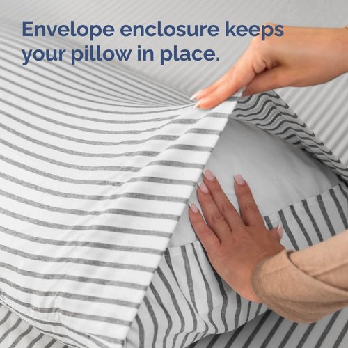 King Pillow Cases by [Brand Name] - Ultra Soft Hotel Quality Covers | 4-Piece Set in Grey Stripes - Wrinkle Free & Fade Resistant