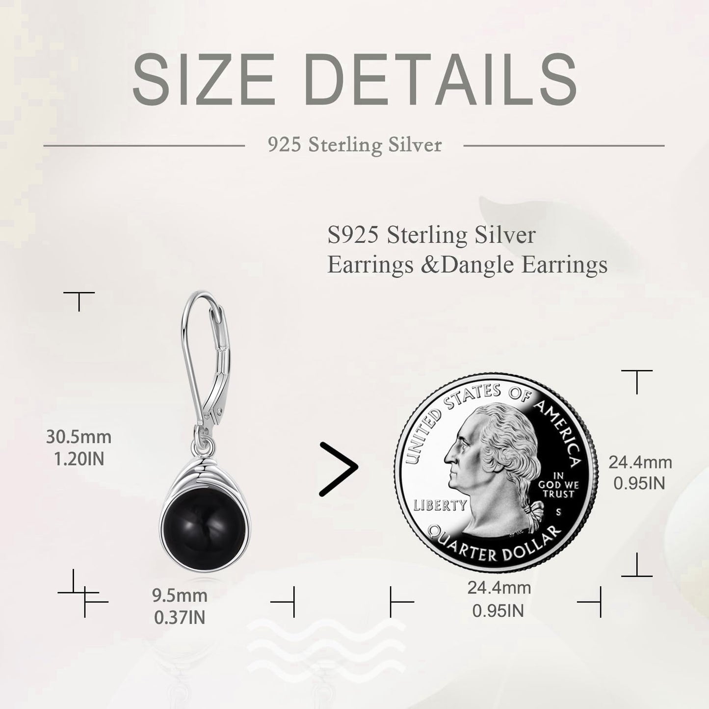 POPLYKE Black Agate Earrings for Women Sterling Silver Round Black Agate Leverback Earrings Dangle Earrings Jewelry Gifts Christmas Birthday