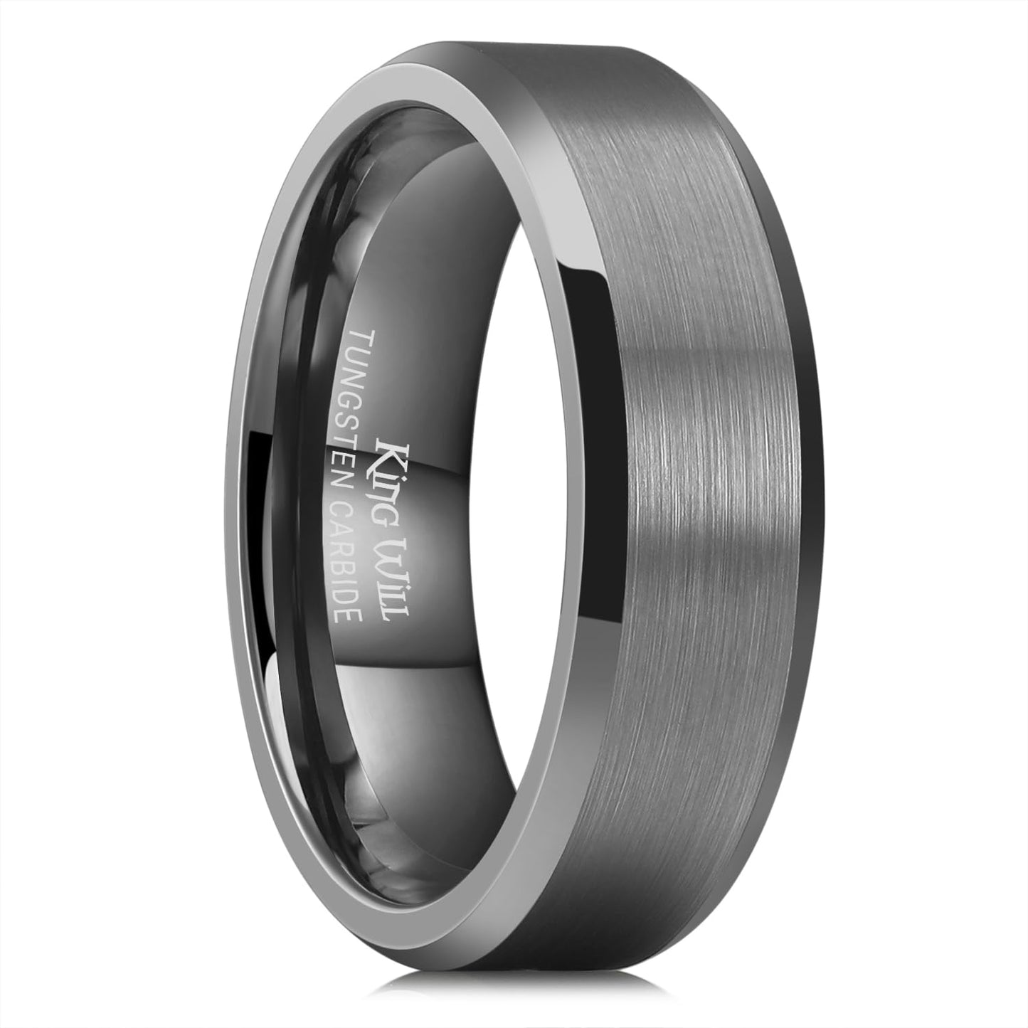 King Will 7mm Tungsten Carbide Ring for Men, Gunmetal Matte & Polished Comfort Fit ，Size 13