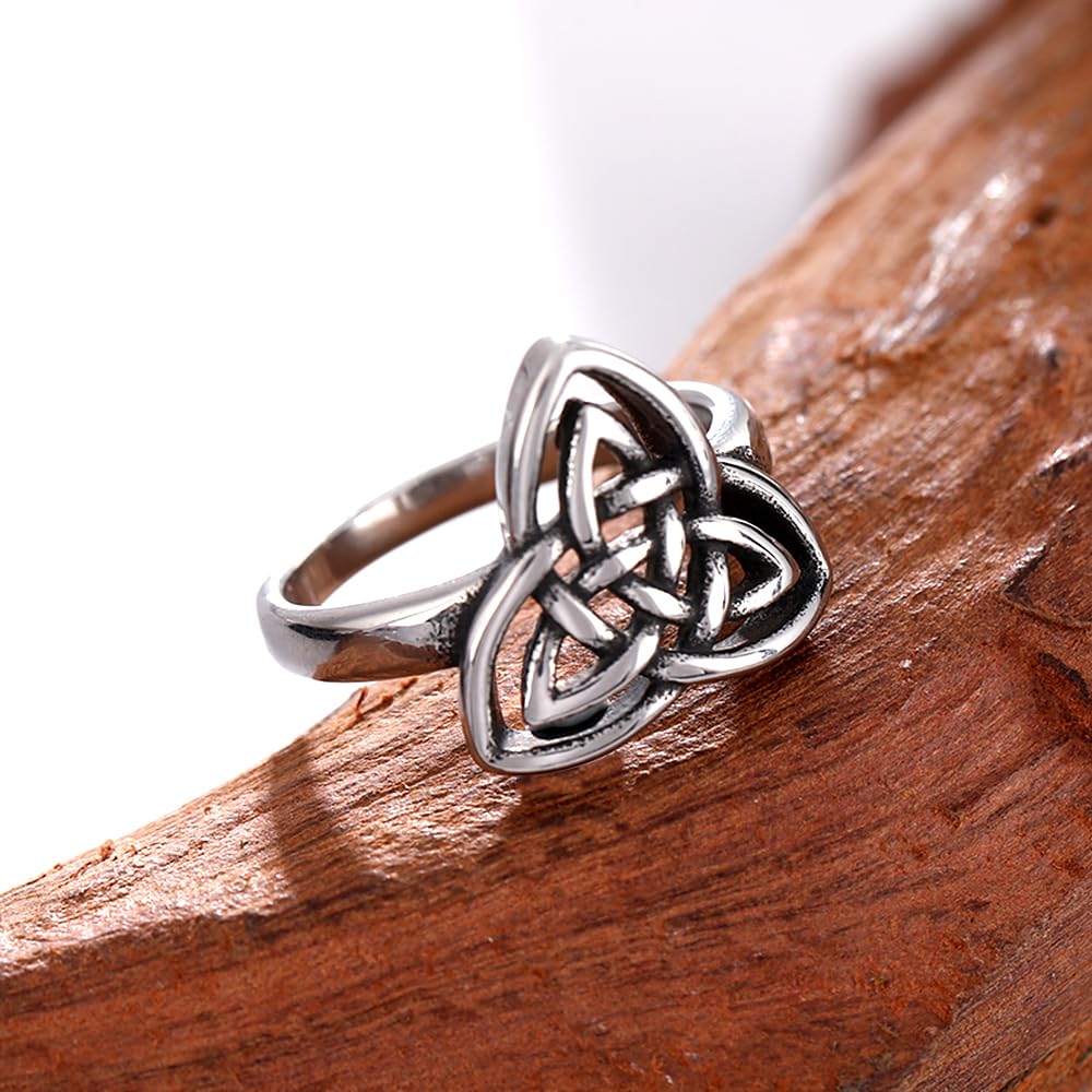 YWMAN Celtic Knot Rings for Women, Stainless Steel Triquetra Trinity Ring, Witches Knot Irish Jewelry Gift (13)