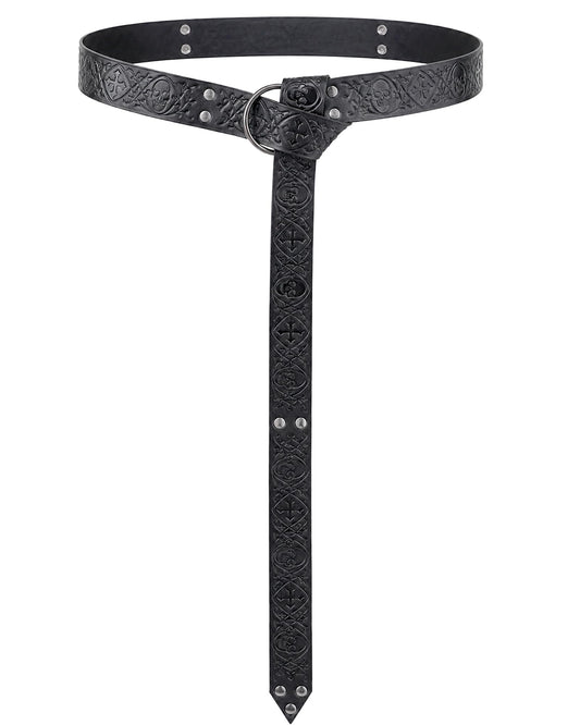 CoTeeZa Medieval Renaissance Leather Belt - Vintage Gothic Skull Cross Punk Black Style Waist Belts for Men Women Cosplay LARP Renfaire Viking Knight Costume Accessory