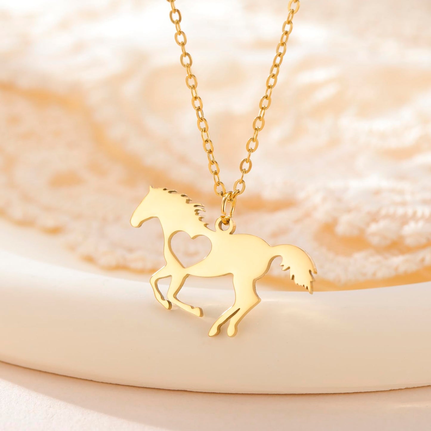 VASSAGO Horse Necklace for Women Men Stainless Steel Horse Pendant Necklace Animal Jewelry Horse Lover Gifts (gold heart horse)