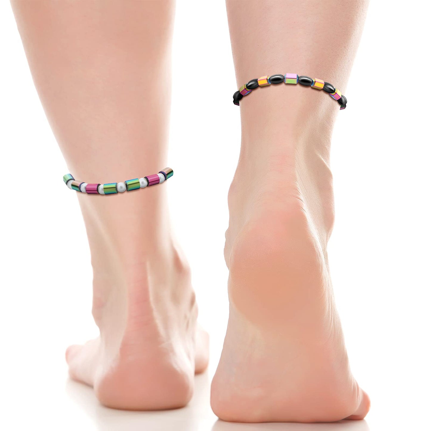 Junkin 4 Pieces Magnetic Hematite Anklets Bracelet Energy Anklets for Women Men Adjustable Magnetic Slim Hematite Pain Anxiety Relief Anti Swelling Anklets