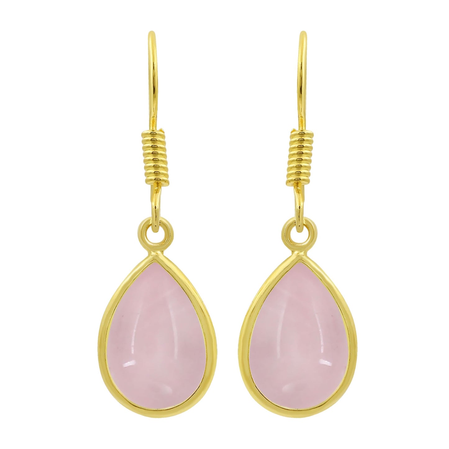 Natural Rose Quartz 14K Yellow Gold Plated Dangle Earrings for Women - January Birthstone Teardrop Shape Pink Gemstone Handmade Earrings - Gifts for Her Mom Wife Sister