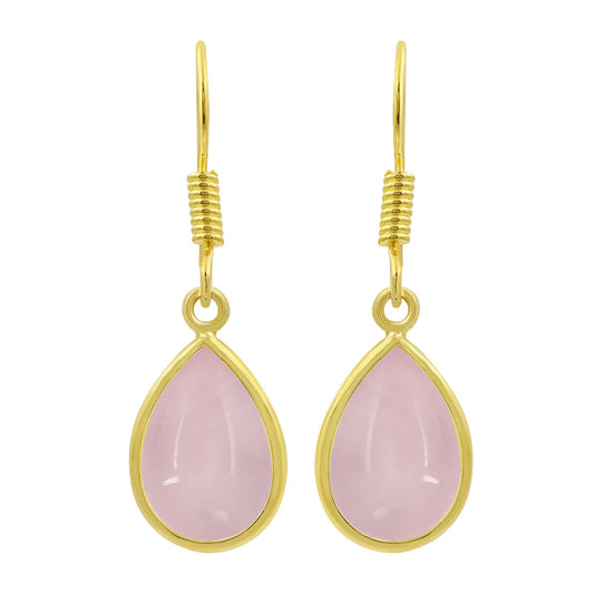 Natural Rose Quartz 14K Yellow Gold Plated Dangle Earrings for Women - January Birthstone Teardrop Shape Pink Gemstone Handmade Earrings - Gifts for Her Mom Wife Sister