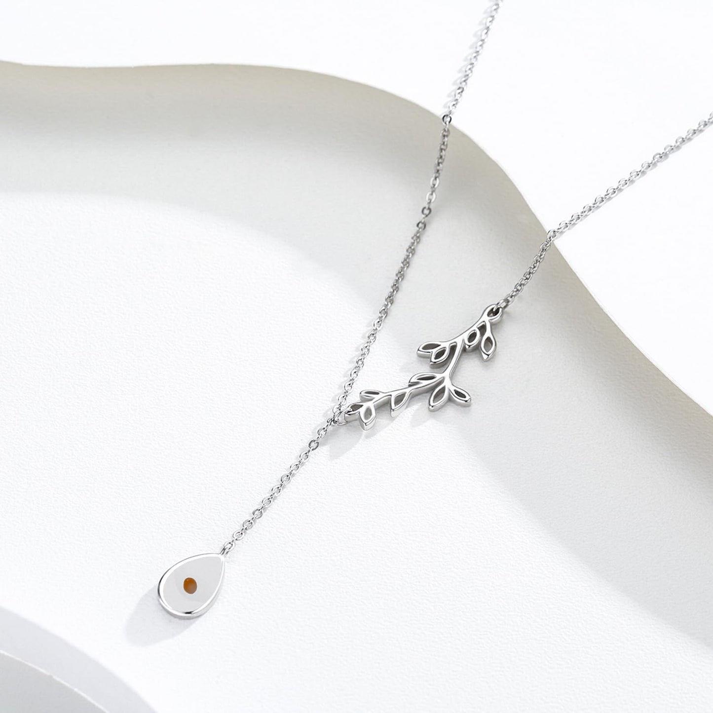 Silikepa Leaf Necklace for Women 925 Sterling Silver Leaf Pendant Y Necklace with Mustard seeds Jewelry Gifts for Women