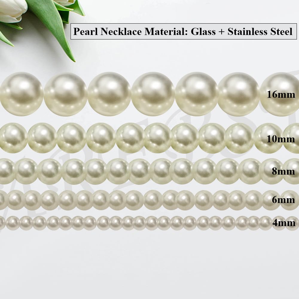 UAREBST Faux Pearl Necklace for Women, 4mm White Imitation Pearl Necklace, Delicate Round Glass Pearl Necklace, Pearl Choker Necklace for Brides Bridesmaid, Elegant Wedding Necklace
