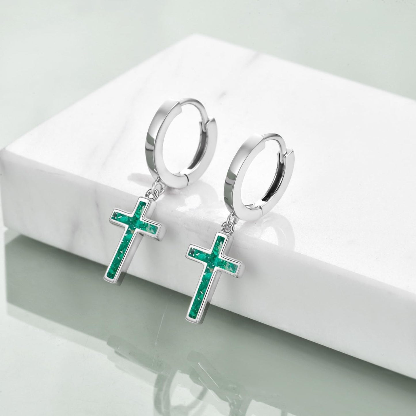 925 Sterling Silver Malachite Cross Hoop Earrings Dangle Drop Earrings Huggie Jewelry Birthday Gifts for Women (Malachite Cross)