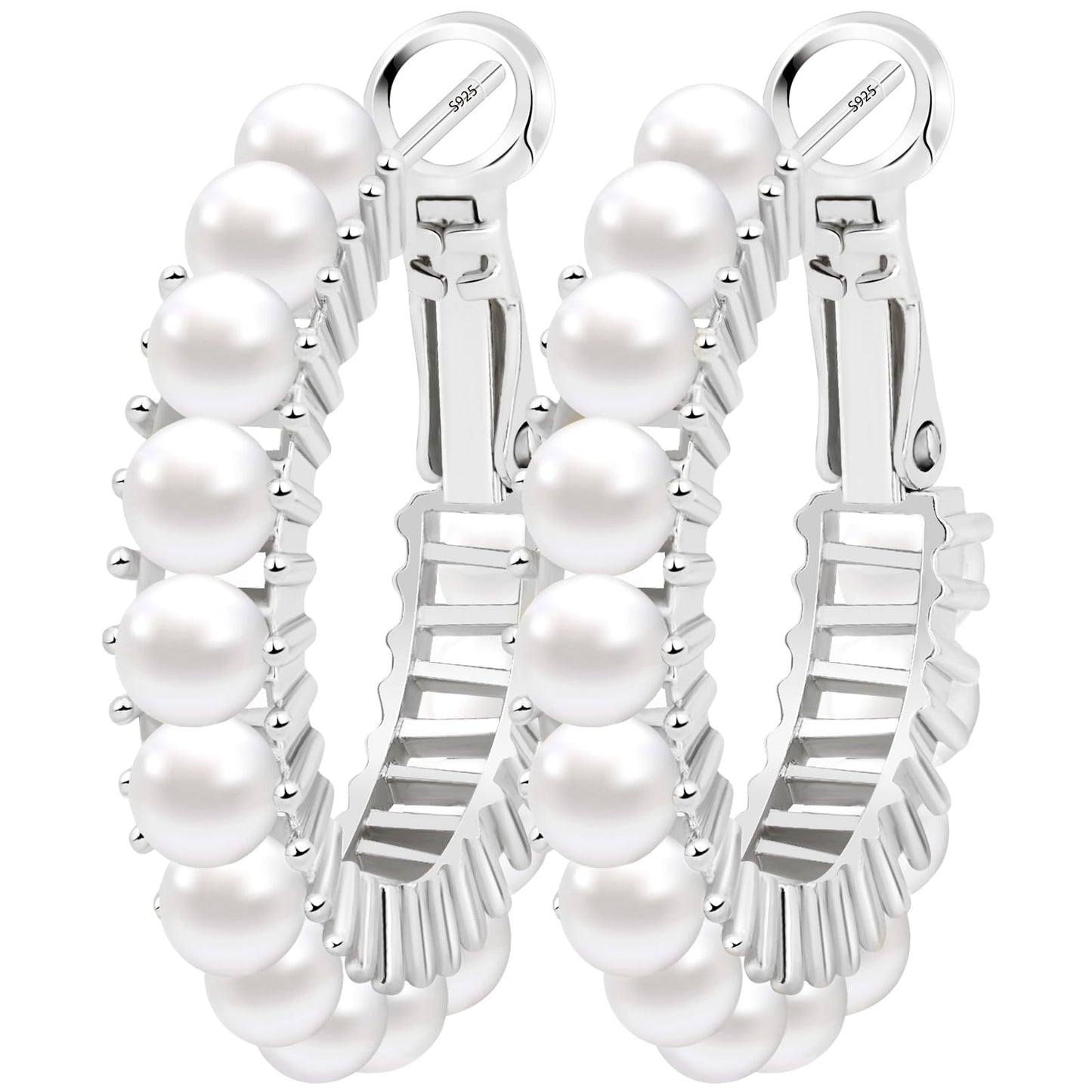 GLOQUAT Silver Plated Freshwater Pearl Hoop Earrings for Women S925 Silver Post Hypoallergenic Vintage Pearl Hoops for Women Trendy Everyday Earrings with Pearls Gold Hoop Earring Lightweight Jewelry