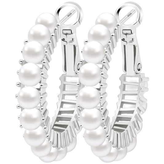 GLOQUAT Silver Plated Freshwater Pearl Hoop Earrings for Women S925 Silver Post Hypoallergenic Vintage Pearl Hoops for Women Trendy Everyday Earrings with Pearls Gold Hoop Earring Lightweight Jewelry