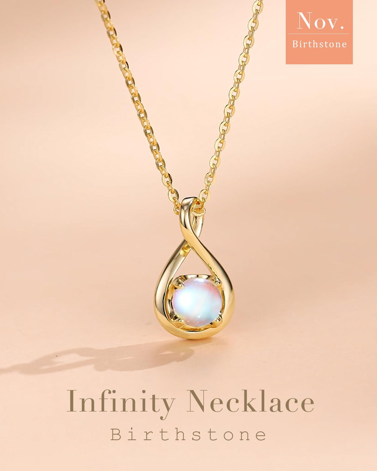 FANCIME Moonstone Necklace June Birthstone Necklace for Women Yellow Gold Plated Sterling Silver Infinity Pendant Fine Jewelry Mothers Day Birthday Christmas for Her Women