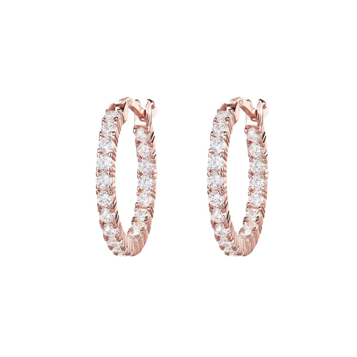 PAVOI 14K Gold Plated 925 Sterling Silver Post Cubic Zirconia Hoop Earrings | Rose Gold Hoops