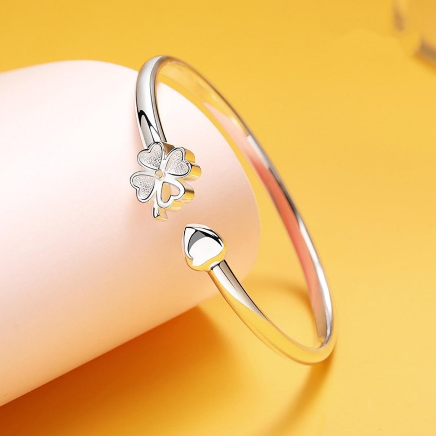 Handmade 925 Sterling Silver Bangle Bracelets For Women Lucky Cuff Bracelets Open Adjustable Love Friendship Bracelets Women Jewelry Gift for Christmas & Birthday Stackable Cute Fashion Bangles