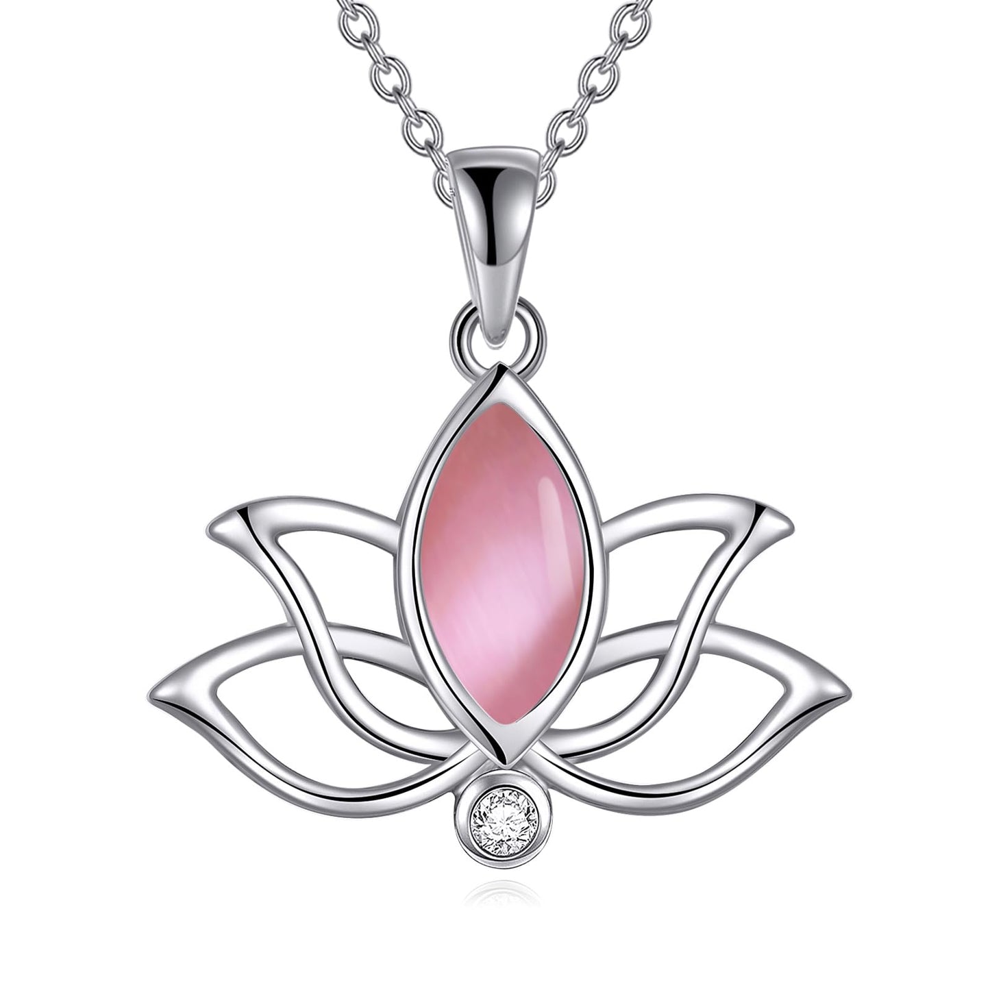 YFN Lotus Flower Necklace Sterling Silver Pink Opal Lotus Pendant Lotus Jewelry Gifts for Women