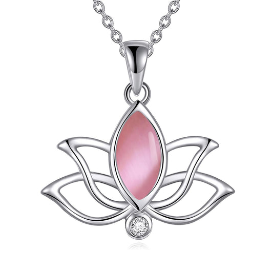 YFN Lotus Flower Necklace Sterling Silver Pink Opal Lotus Pendant Lotus Jewelry Gifts for Women