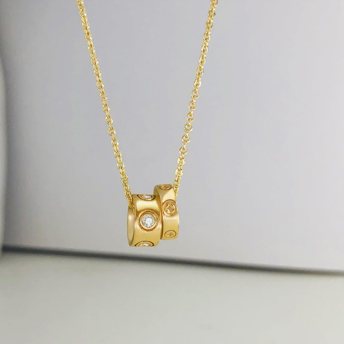 OGD Gold Necklace for Women 14K Gold Plated Trendy CZ Charms Dainty Circle Rondelle Pendant Choker Necklace for Women Two-Toned Cubic Zirconia collar Necklace Hypoallergenic Delicate Jewelry