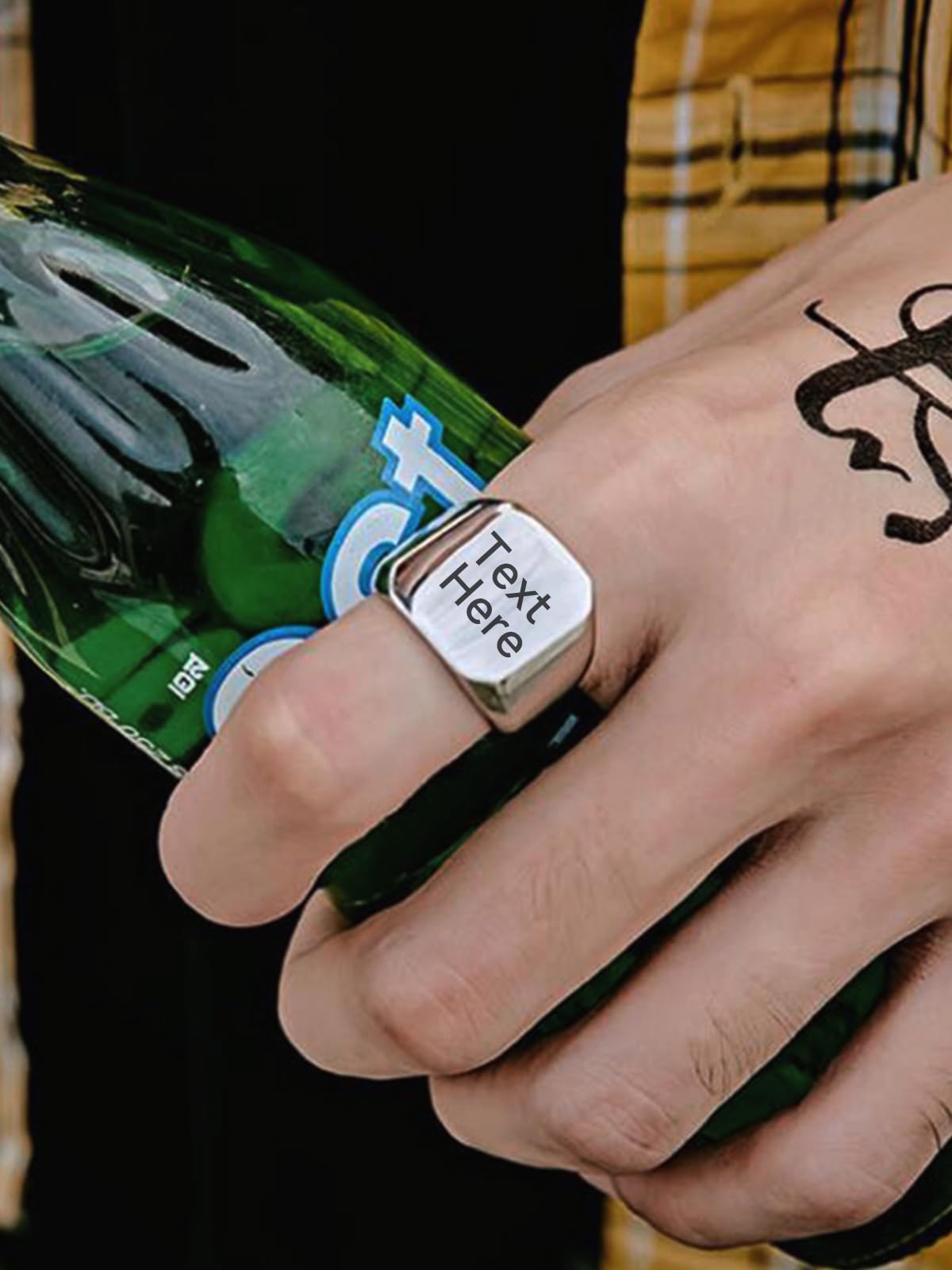 ChainsHouse Personalized Signet Rings Stainless Steel Biker Ring for Men Women, Solid Polished Statement Hip Hop Custom Thumb Ring, Size 14