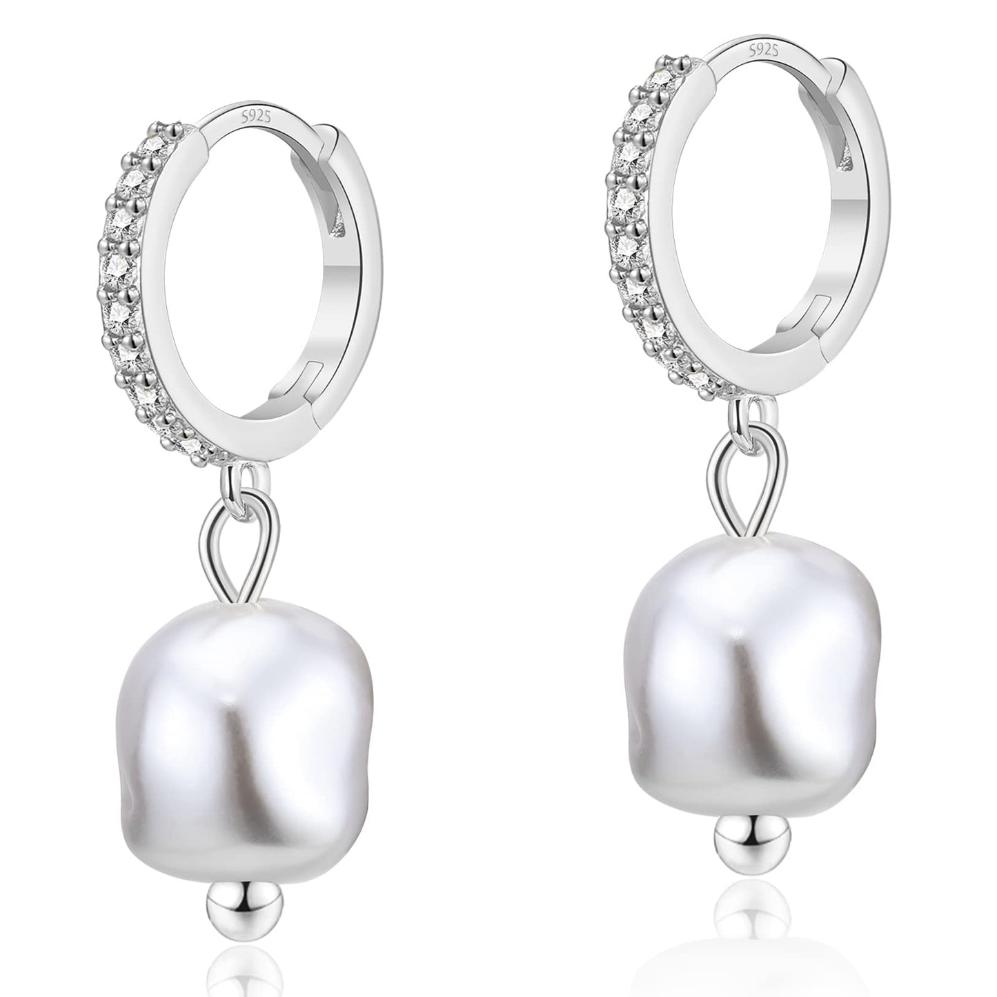CERSLIMO Sterling Silver Pearl Drop Earrings for Women, S925, Baroque Shell, Hypoallergenic, Dainty Hoop, Modern Chic