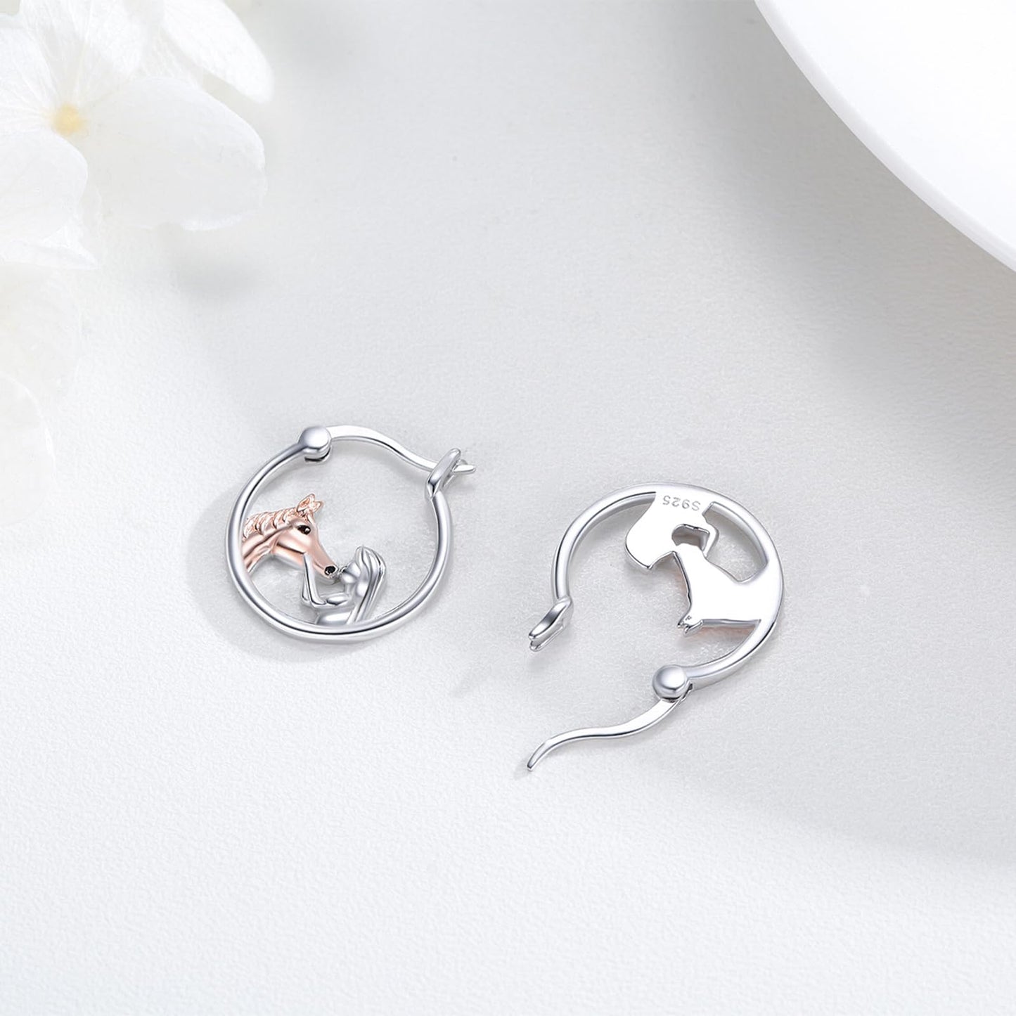 JUSTKIDSTOY Horse Earrings for Girls Women 925 Sterling Silver Horse Hoop Earrings for Sensitive Ears Jewelry Horse Graduation Gifts for Women Daughter Horse Lovers