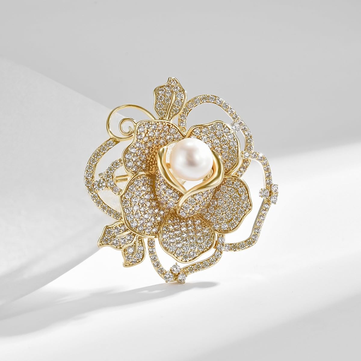UNVAK Rhinestone Flower Brooch - 18k Gold Plated Pin Jewelry for Thanksgiving Day, Birthday Gifts, Dress Accessories