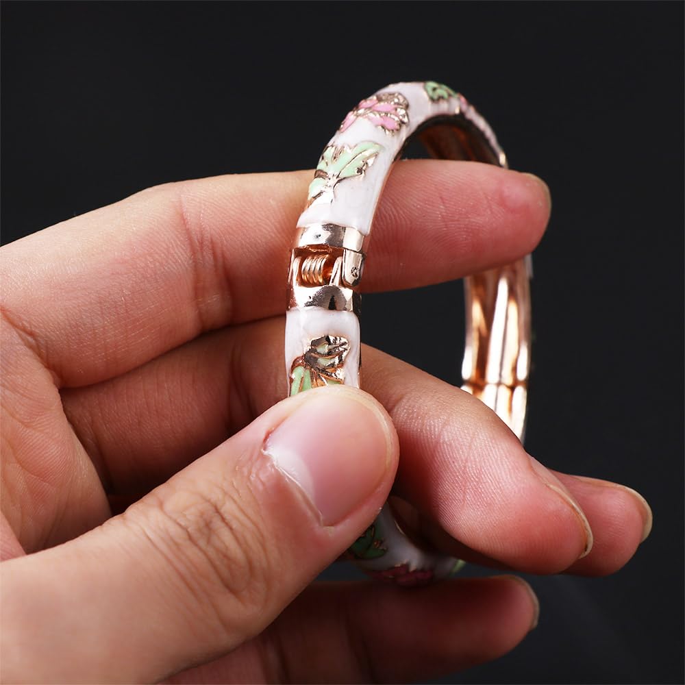 Cloisonne Bangle Colorful Enamel Peony Flower Chinese Filigree Flower Bracelet Traditional Handicraft Ethnic Bangles for Women Gifts Bracelet Gifts, Random Color