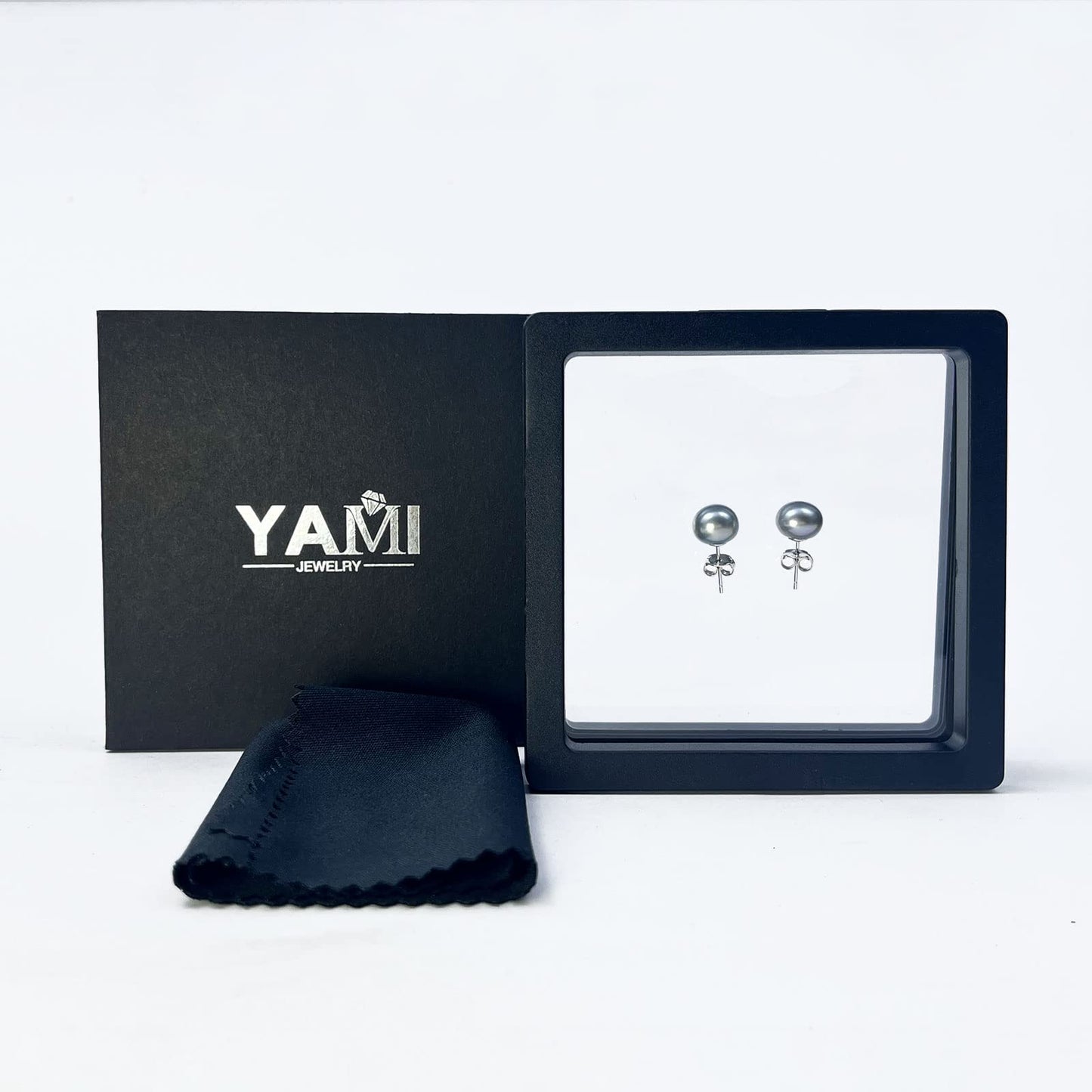 YAMI Pearl Earrings for Women, 925 Sterling Silver Hypoallergenic Stud, Saltwater Cultured Grey Pearl, Classic & Elegant Jewelry Gifts for Her, 9-9.5MM