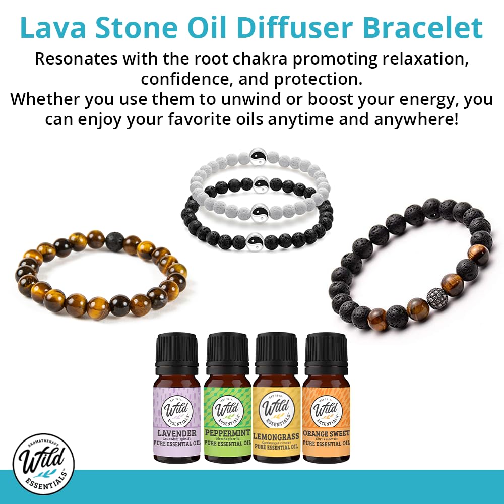 Wild Essentials 2 Bracelet Set, Yin Yang Lava Stones, White, Black, Expandable up to 8 inches, Aromatherapy Jewelry for Women, Men, Best Friends, His and Hers, Essential Oil Diffuser, Grounding Calm