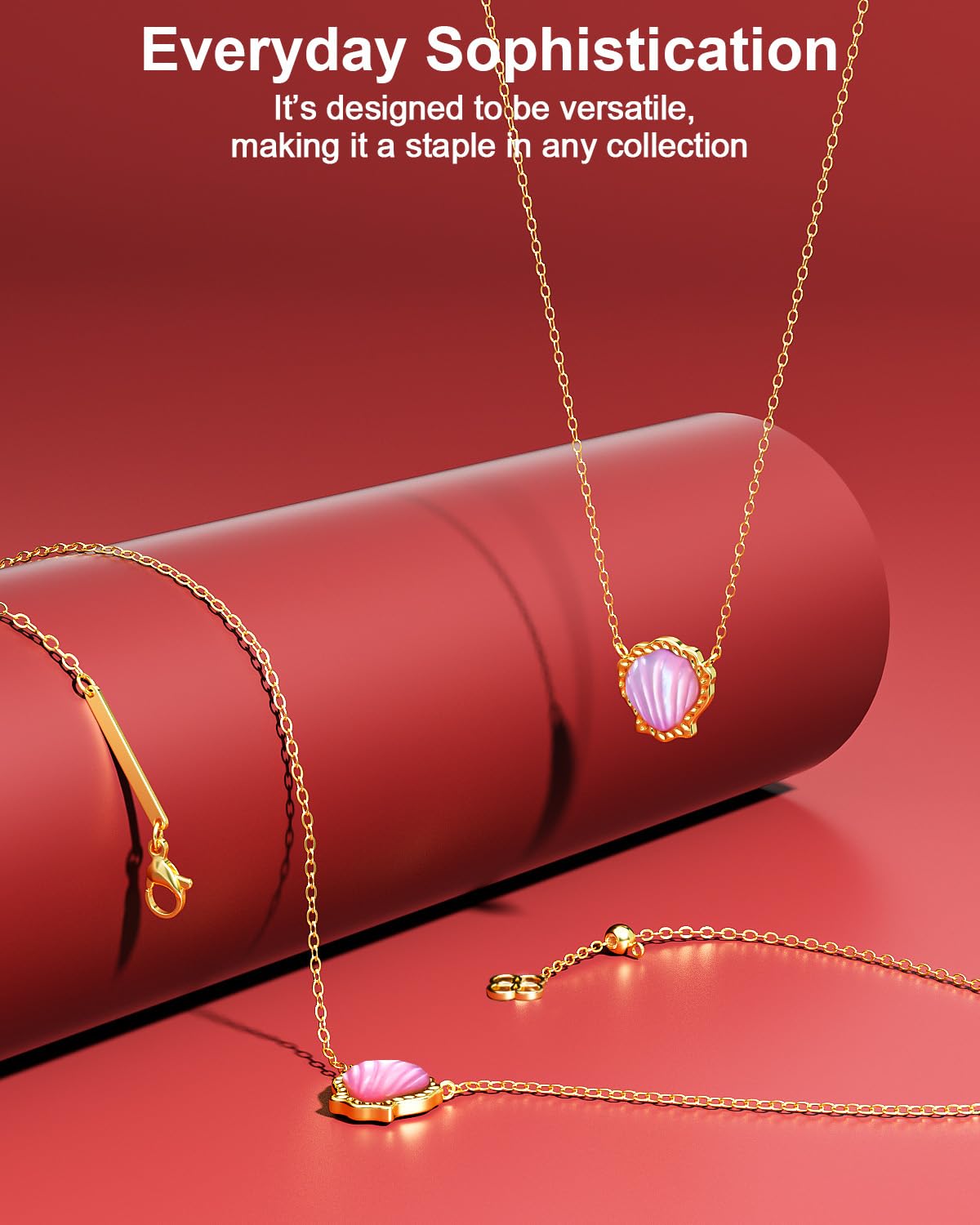 AICase 18K Gold Plated Pendant Necklace for Women,Shell Ivory Mother Of Pearl Fashion Dainty Jewelry,Anniversary Birthday Gifts for Women/MoM/Sister/Friends/Her/Wife/Grandma/Coworker_Hot Pink