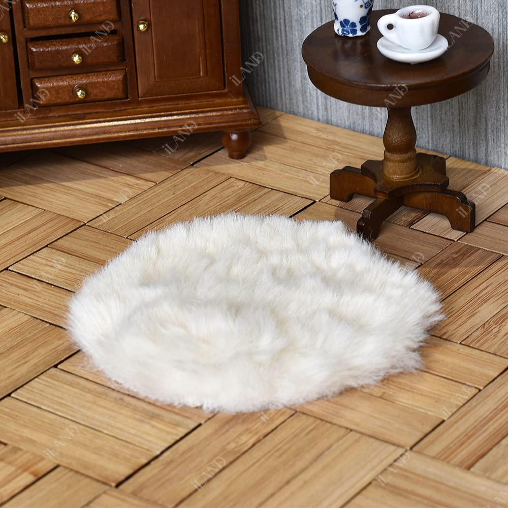 iLAND Miniature Dollhouse Furniture on 1 12 Scale, Dollhouse Chair & Table & Bookshelf & Rug (Classic 4pcs)