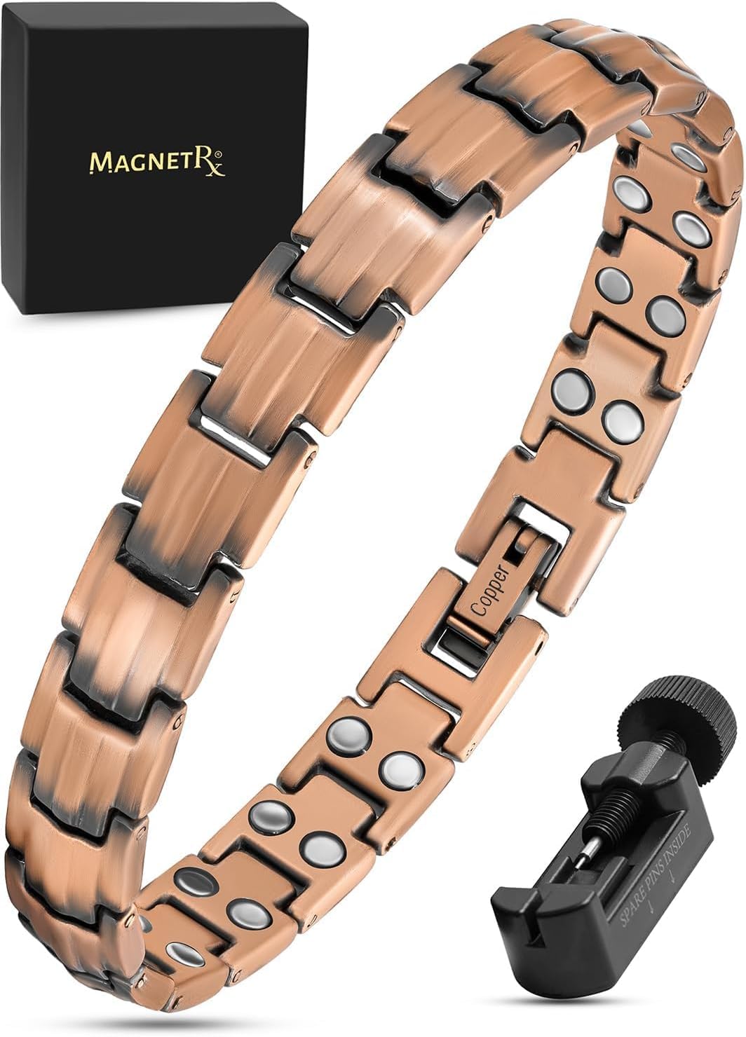MagnetRX Pure Copper Bracelets for Women – Ultra Strength Magnetic Copper Bracelet for Women – Adjustable Length with Included Sizing Tool (Classic Style)
