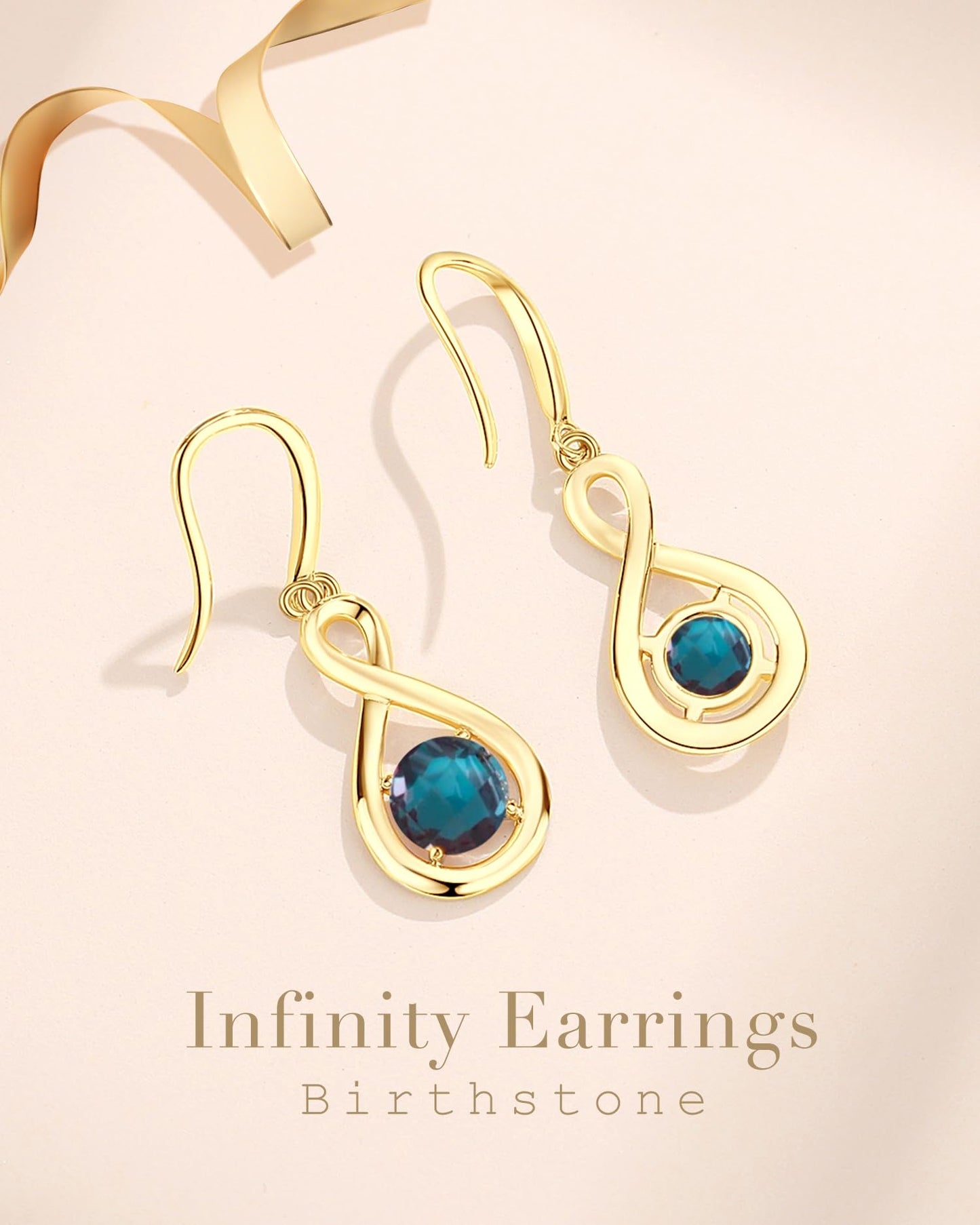 FANCIME Alexandrite Dangle Drop Earrings 925 Sterling Silver Yellow Gold Plated Dainty Infinity Created Gemstone June Birthstone Earring Fine Jewelry Birthday Graduation Mothers Day Gifts for Women Her