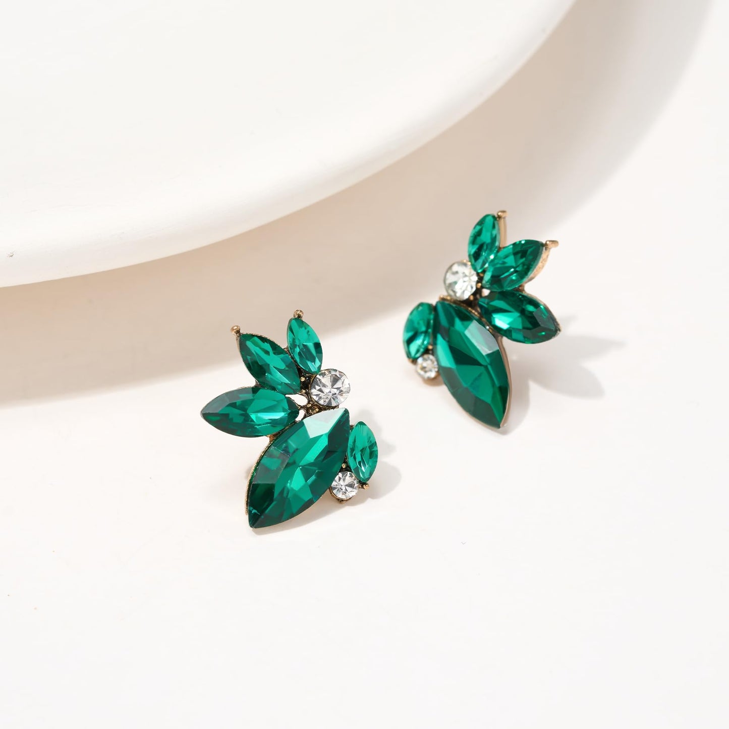 SWEETV Sparkly Green Rhinestone Stud Earrings for Women, Crystal Wedding Bridal Earrings for Brides,Cluster Bridesmaid Earrings, Prom Formal Party Jewelry