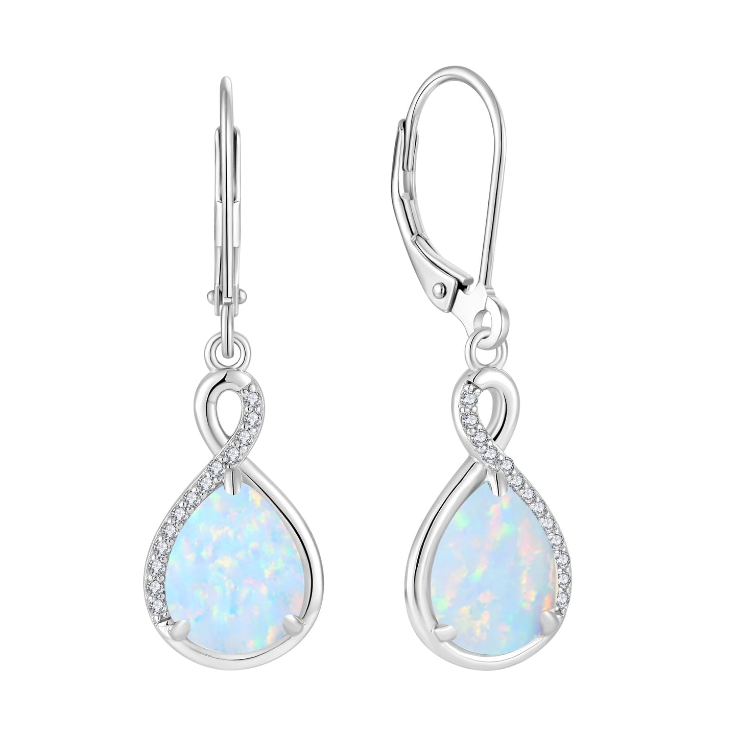 FYNSBLE Opal Earrings for Women Sterling Silver Infinity Opal Dangle Drop Leverback Earrings Hypoallergenic Jewelry for Women