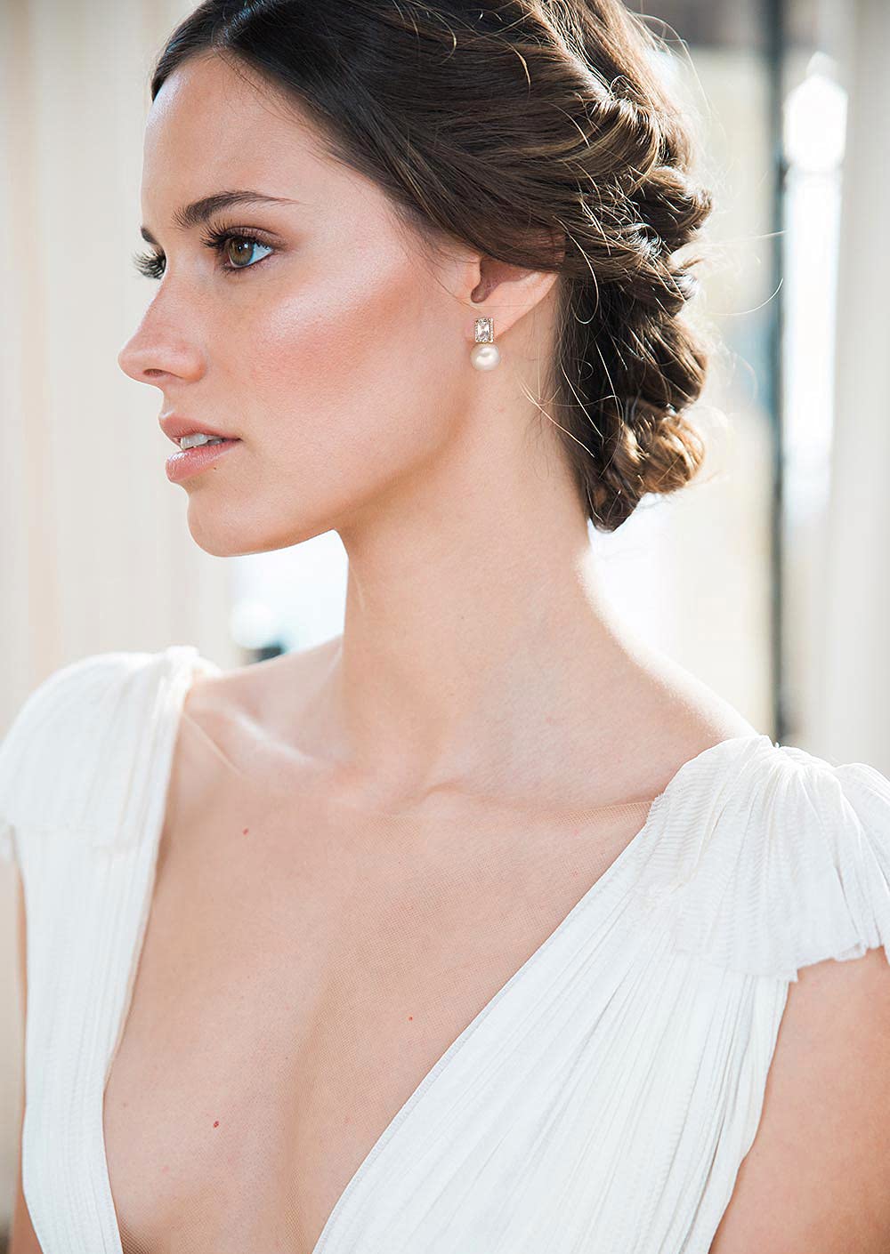 18k Gold Plated Shell Pearl Drop Earrings Emerald Cut Cubic Zirconia Halo Stud Earrings Trendy Dainty Wedding Jewelry Elegant for Bridal