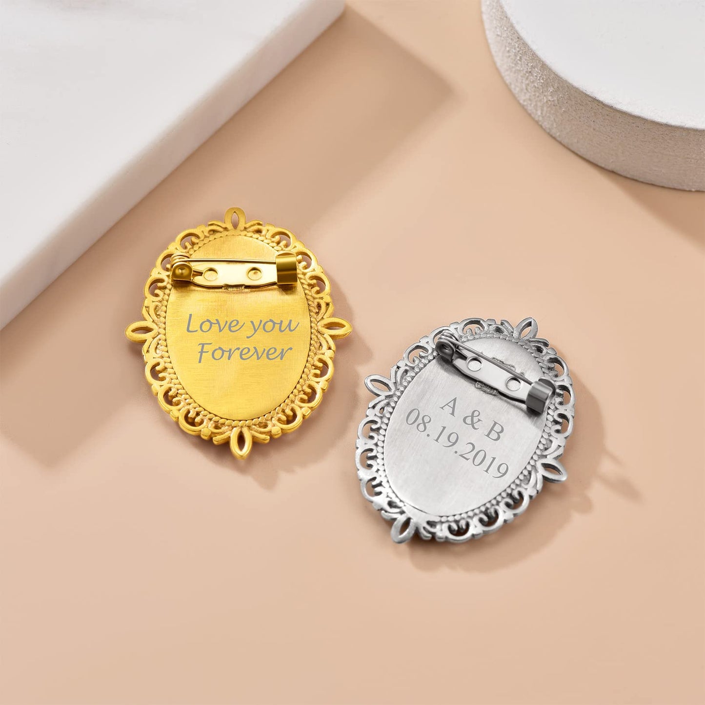 Custom4U Custom Photo Brooch Pin Picture Pins Customized Wedding Bouquet Charm Memorial Boutonniere Pin Memorial Gift for Women Men