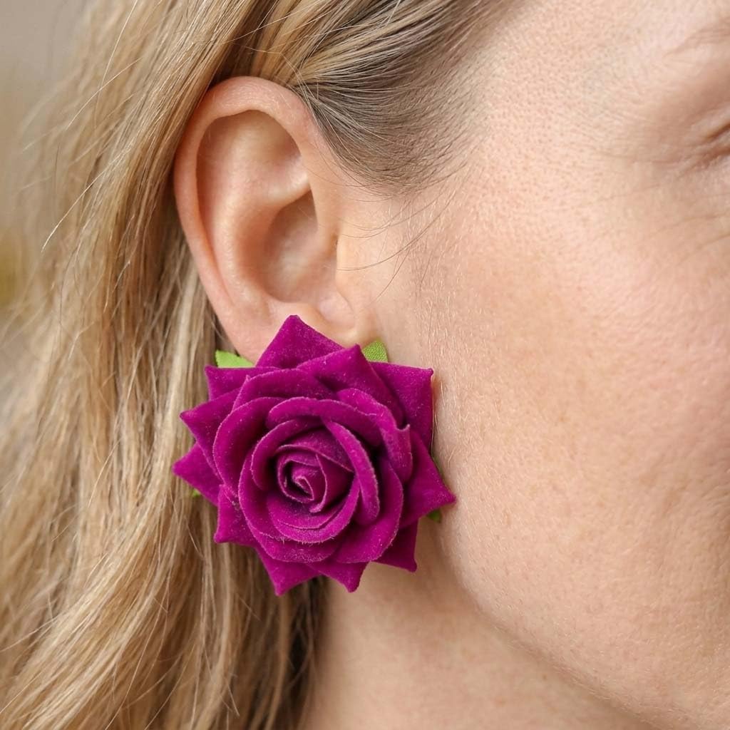 ALRNBY Rose Earrings for Women Flower Earrings Red White Purple Floral Earring Big Stud Prom Jewelry Alt Elegant Jewelry Wedding Bridal Bridesmaid (Purple)