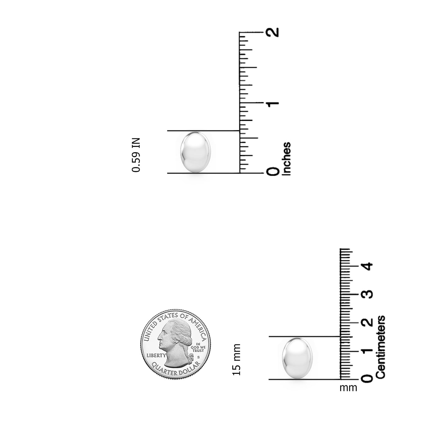 LeCalla 925 Sterling Silver Omega Back Stud Earrings for Women | Classic Oval Dome Shape Omega Clip Earrings | Women's Piercing Earrings Jewelry Gifts 15MM