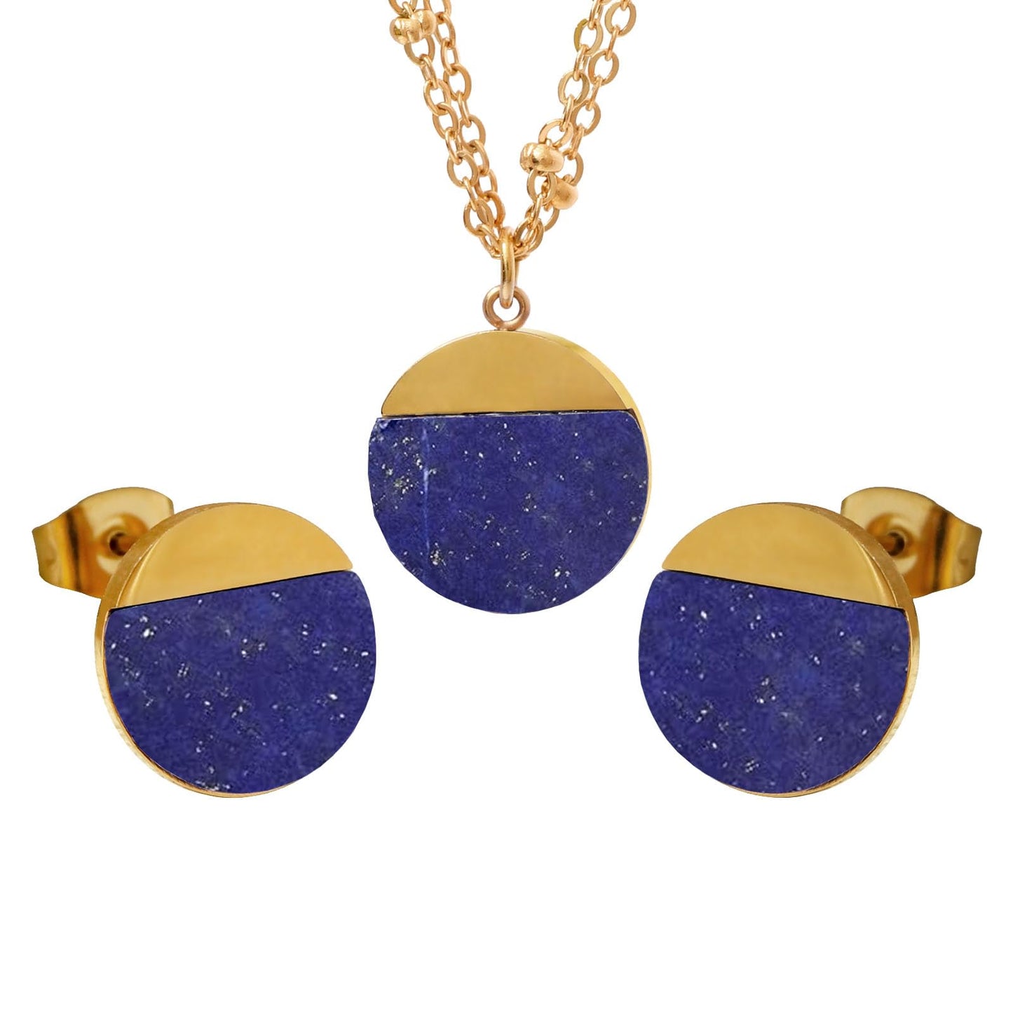 TaYolnFaSo Natural Lapis Lazuli Jewelry Set for Women 18K Gold Plated Lapis Lazuli Stud Earrings Double Chain Necklace Set Dainty Jewelry Gift