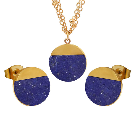 TaYolnFaSo Natural Lapis Lazuli Jewelry Set for Women 18K Gold Plated Lapis Lazuli Stud Earrings Double Chain Necklace Set Dainty Jewelry Gift