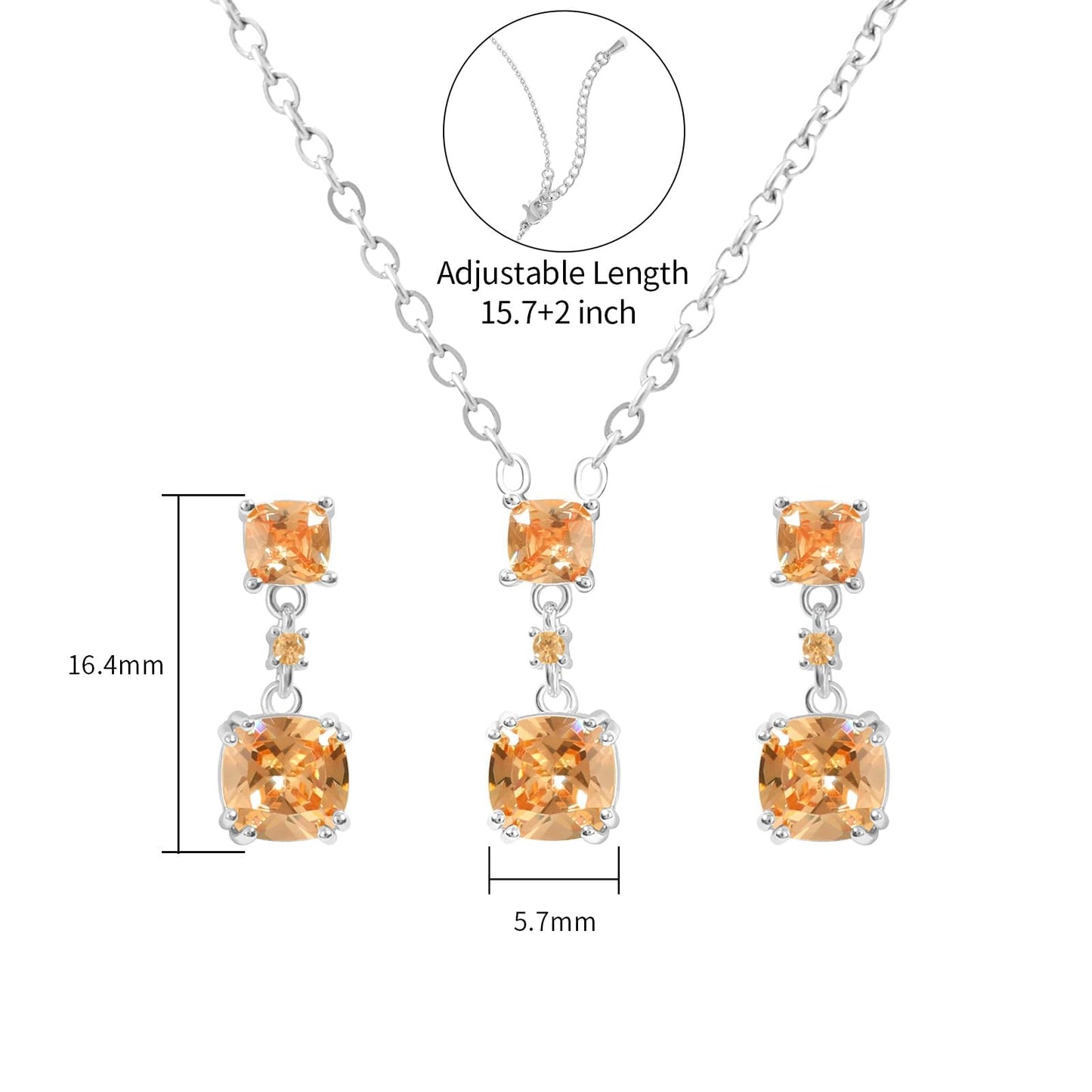 TaYolnFaSo Champagne Cubic Zirconia Jewelry Sets for Women White Gold Plated Cushion-Cut Necklace Earring Set Champagne Jewelry Birthday Gifts for Mother