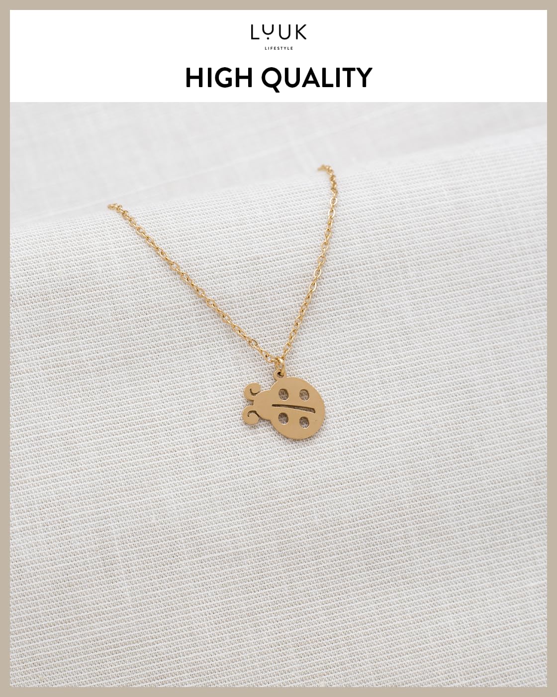 LUUK LIFESTYLE Stainless steel Ladybird pendant necklace, 14K silver plated, Symbol of Goodluck, 19in adjustable sturdy chain, Holiday gift for her, dainty trendy aesthetic(HAPPINESS Gift Card)
