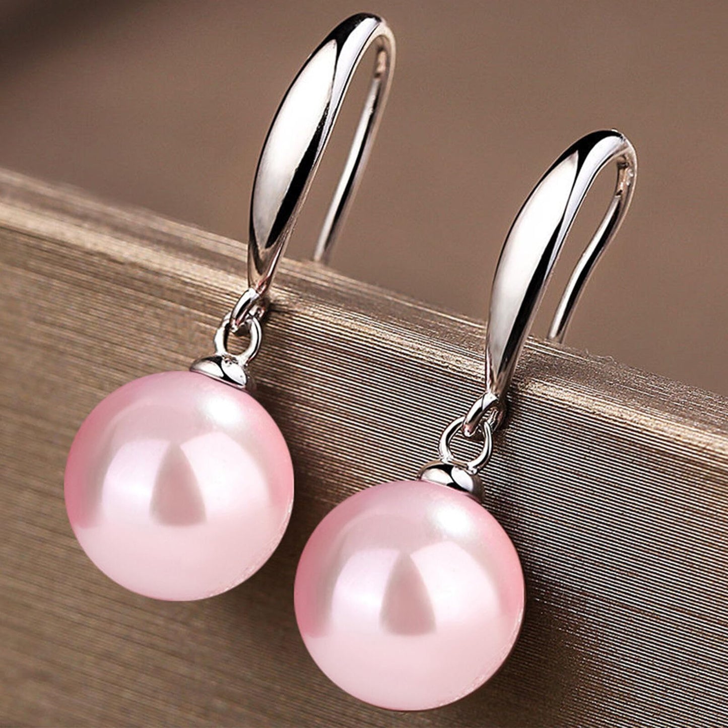 12mm Natural Ocean Pearl Freshwater Cultured Colorful Simulated Beads Drop Dangle Earrings Elegant Birthday Wedding Party Costume Prom Statement Jewelry for Women-pink