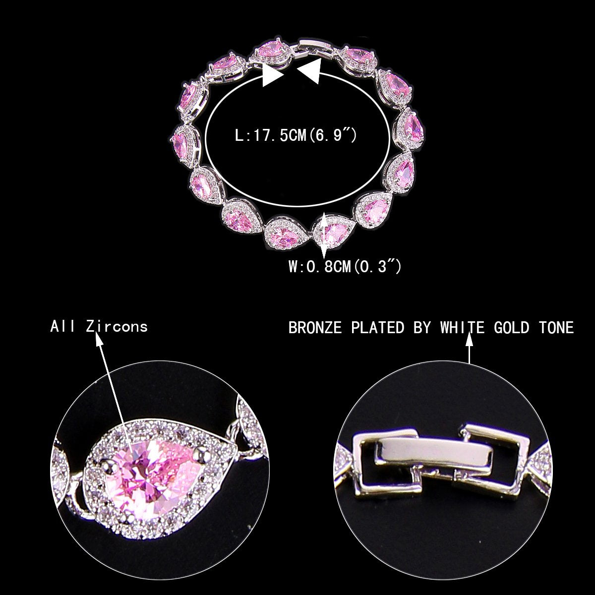 EVER FAITH Wedding Jewelry October Birthstone Pink Tourmaline-Color CZ Tear Drop Necklace Earrings Bracelet Set