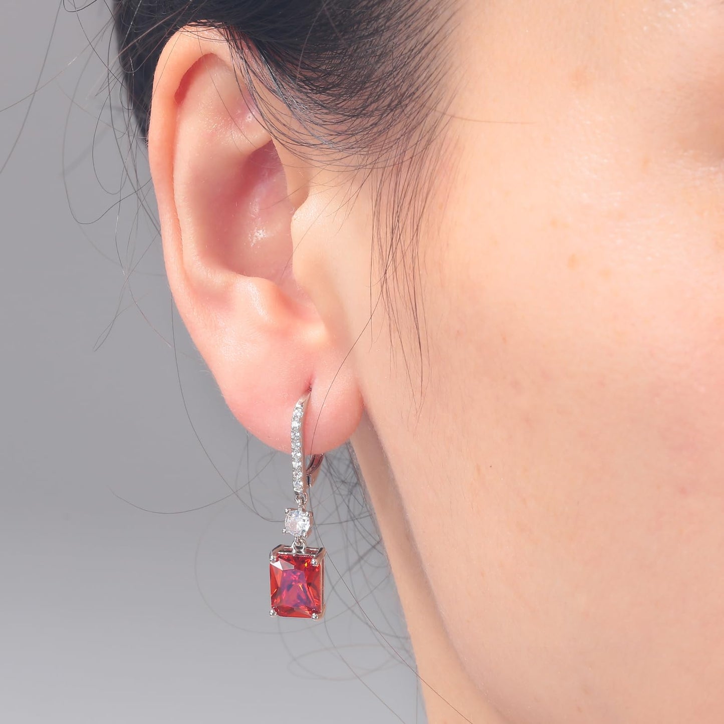 CiNily Rectangular-cut Drop Dangle Earrings Hypoallergenic, 14K White Gold Plated Red Cubic Zircon Earrings Diamond Dangle Earrings Jewelry for Sensitive Ear