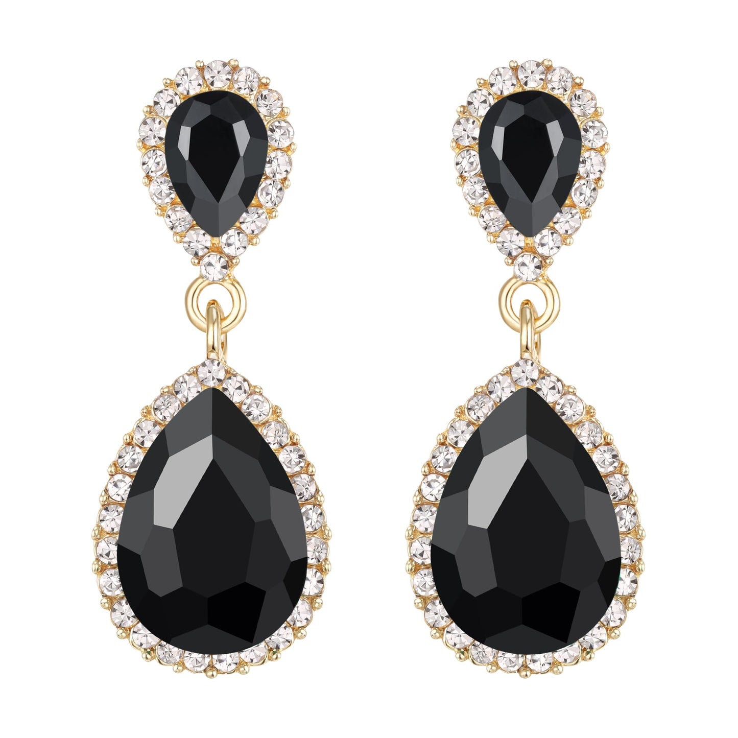 EVER FAITH Women's Austrian Crystal Wedding Tear Drop Dangle Earrings Black Gold-Plated-Base