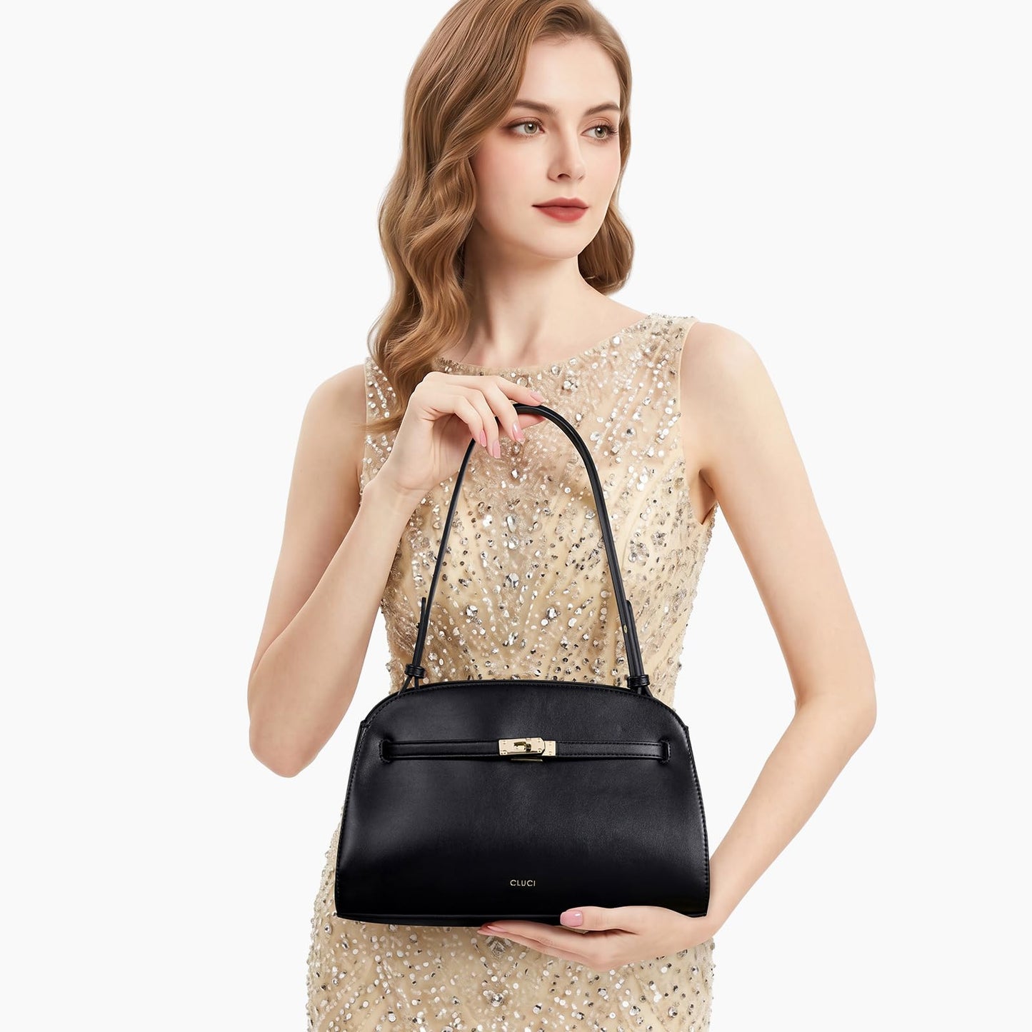 CLUCI Purses for Women, Water Repellent Shoulder Handbags with 2 Adjustable Straps, Vegan Leather Crossbody Bag Black