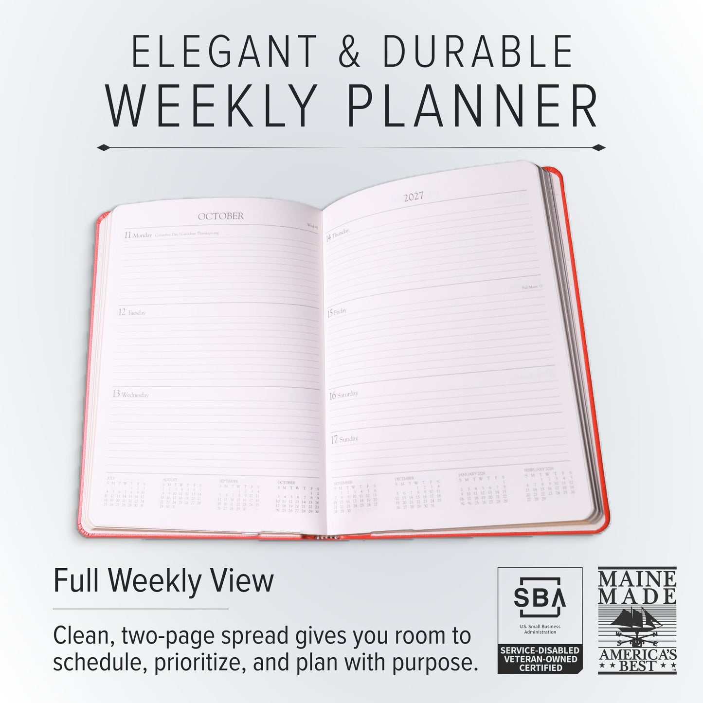 Gallery Leather Desk Weekly Monthly Planner 2027, Elegantly Bound Calendar Planner and Notebook with Stylish Gold-Gilded Page Edges, 12 Months - Acadia Cactus - 8x5.5"
