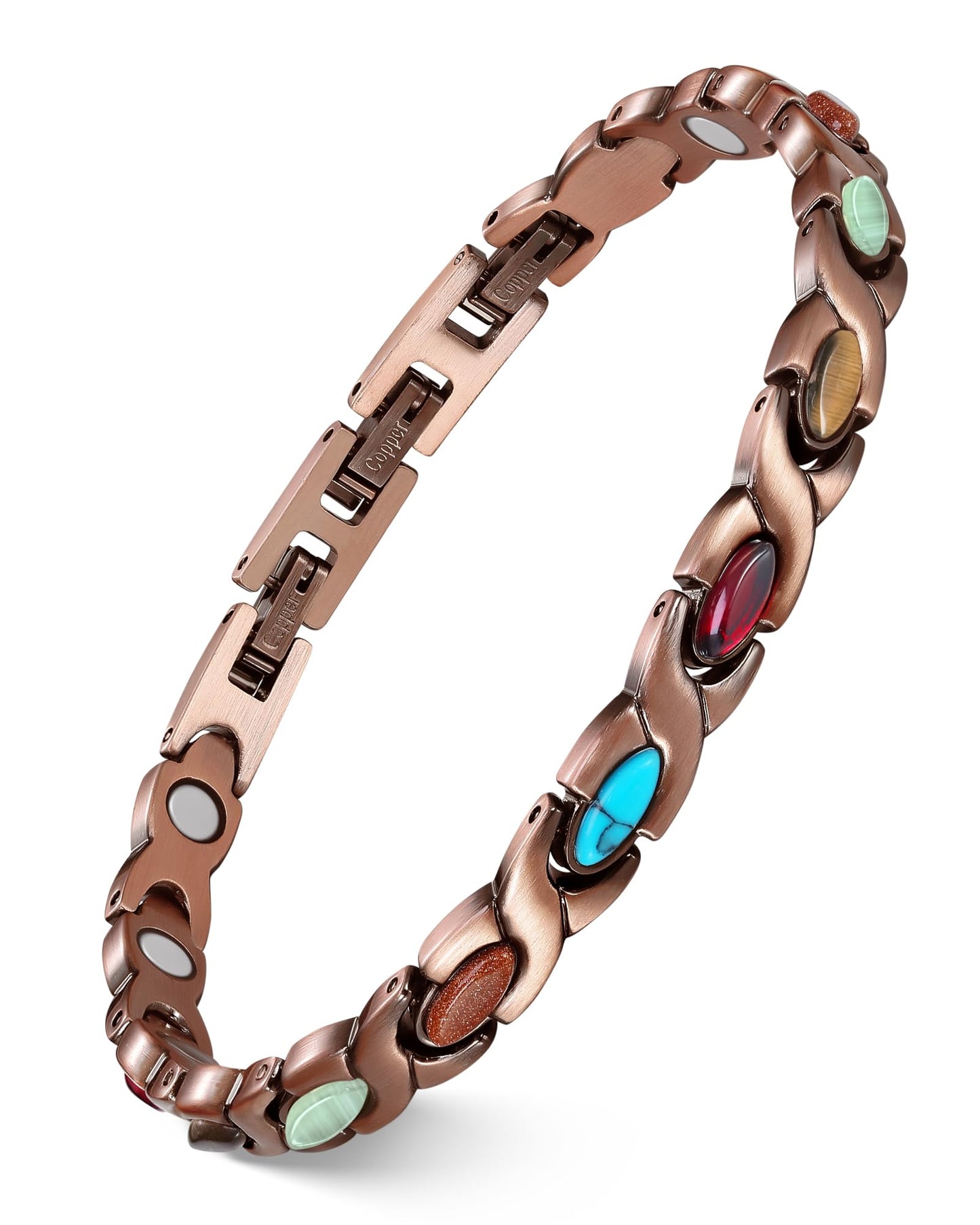 Feraco Pure Copper Bracelets for Women, Ultra Strength Magnetic Bracelet with 3800 Gauss Magnets & Natural Turquoise & Stones, Adjustable, Jewelry Gift (Infinite)