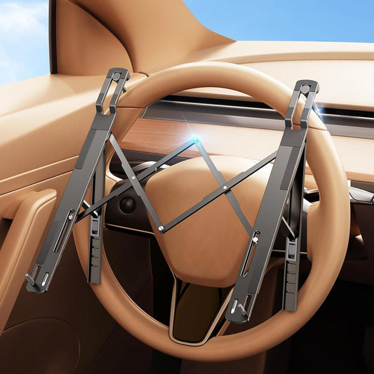 Car Laptop Mount Steering Wheel Tray Holder, Height Adjustable Car Desk for Laptop Computer Tablet, Foldable Portable