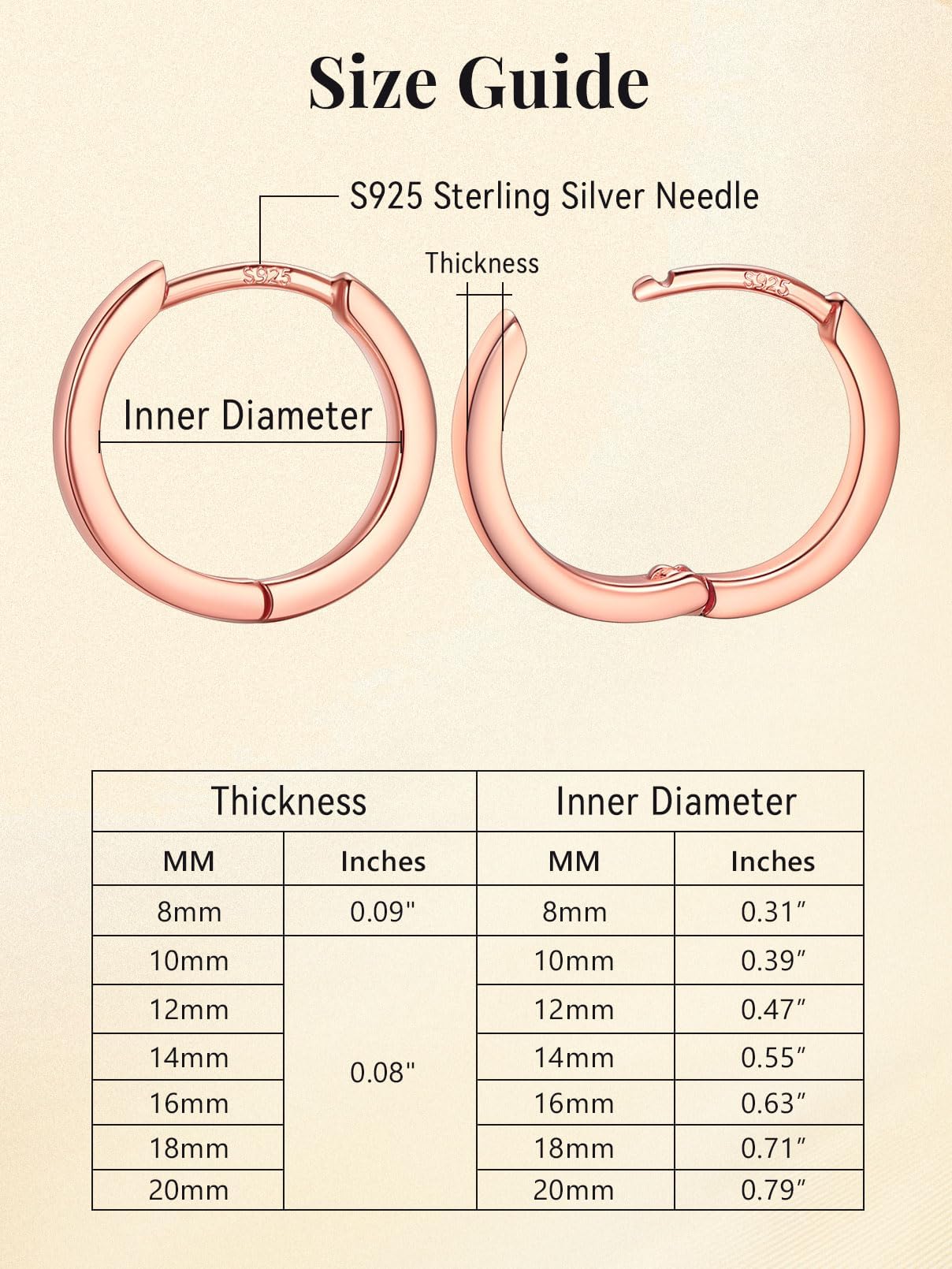 FaithHeart Hoop Earrings for Women, Rose Gold Hypoallergenic Huggie Hoop Earrings, Small Cartilage Earrings for Women 16mm, Send Gift Box